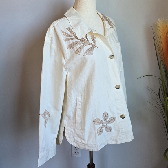 Madewell New Cream Embroidered Linen Tropical Floral Shirt Jacket Size Large - Picture 7 of 15